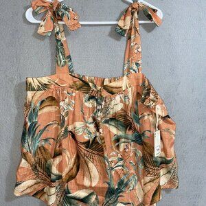 a.n.a Women's Lila Tropical Print With Shoulder Tie‎ Tank Top Size L NWT